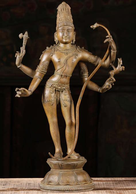 Sold Bronze Standing Shiva The Destroyer Holding Bow Ax And Antelope