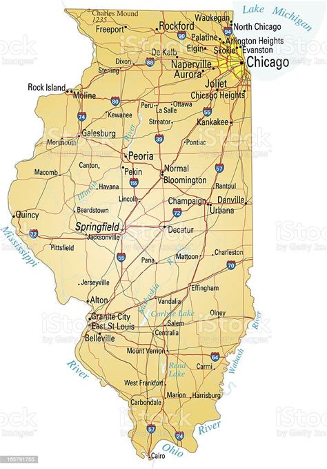 Map Of Illinois Showing Major Cities And Roads Stock Illustration