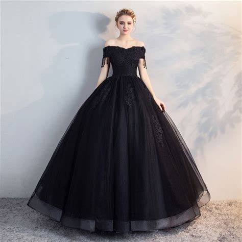 Off The Shoulder Black Ball Gown Prom Dress Gaun Pengantin Putri Pakaian Elegan Gaun Cantik