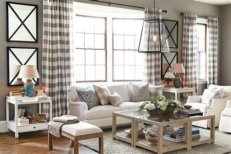 Living Room With Buffalo Check Drapery Panels From Ballard Designs