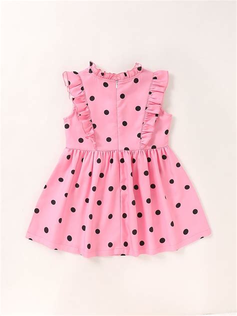 Toddler Girls Polka Dot Ruffle Trim Bow A Line Dress Sponsored