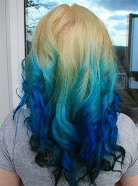 Blonde Turquoise Navy Blue Ombre Dip Dyed Hair Dip Dye Hair Dip Dye
