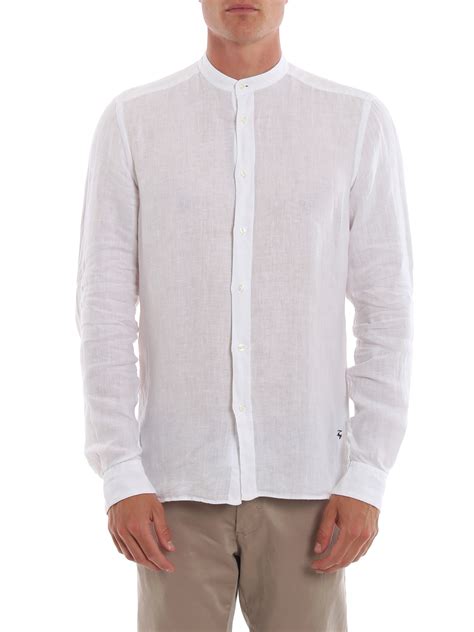Fay Mandarin Collar White Linen Shirt Shirts Ncma138273thtkb001