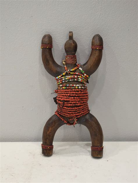 African Doll Namji Cameroon Beaded Wood Fertility Cowrie Shell Namji Doll