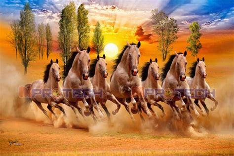 Sunrise With Seven Running Horses Painting Best 7 Horses