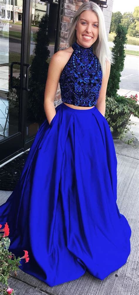Elegant Two Piece Royal Blue Long Prom Dress 2018 Prom Dress With