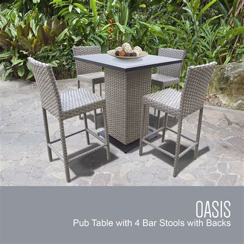 Oasis Pub Table Set With Barstools 5 Piece Outdoor Wicker Patio Furniture