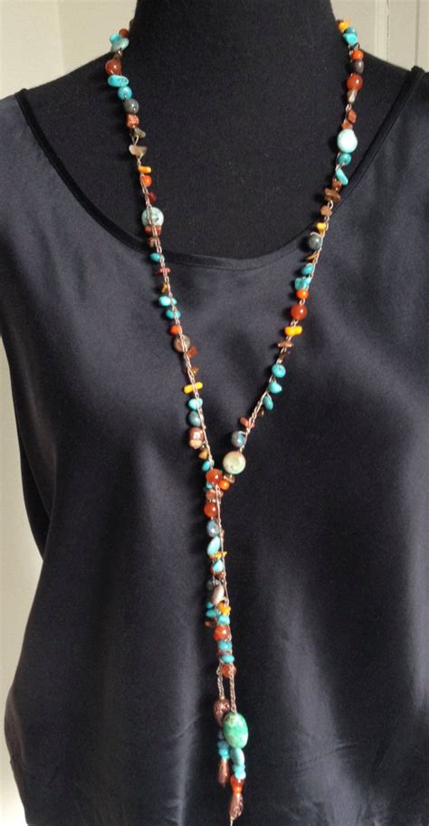 Long Lariat Bead Necklace For Women Colorful Beaded Necklace Handmade