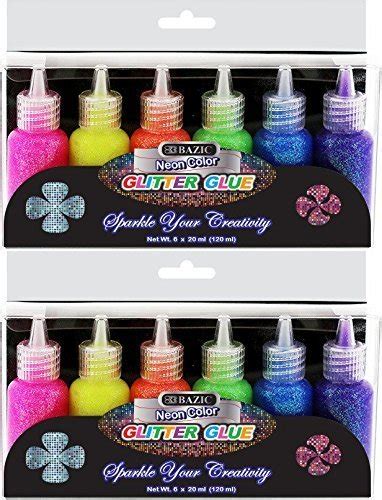 2 Pk Bazic 20 Ml Neon Color Glitter Glue 6 Per Pack