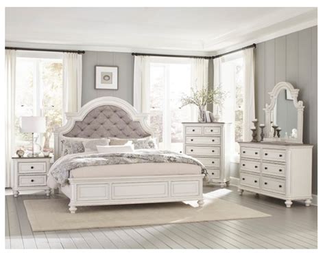 Magnolia Manor Antique White Upholstered Panel Bedroom Set Dxg