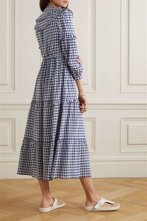 Cefinn Suki Ruffled Checked Organic Cotton Blend Seersucker Midi Dress Net A Porter