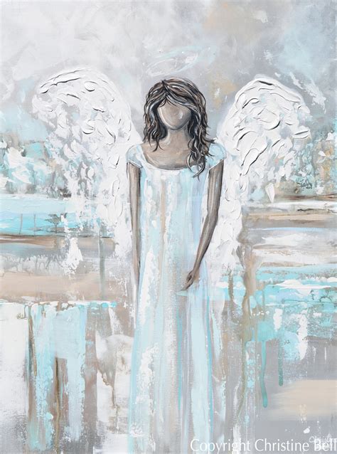 ORIGINAL Angel Painting Guardian Angel Light Blue White ...