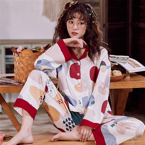 bzel cotton sleepwear stes long sleeves long pants pajamas big size homewear for women autumn