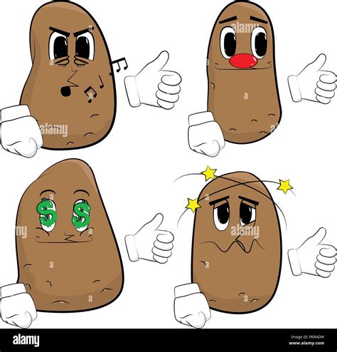 Potatoes Making Thumbs Up Sign Cartoon Potato Collection With Various