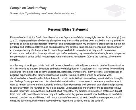 ⇉personal Ethics Statement Essay Example Graduateway