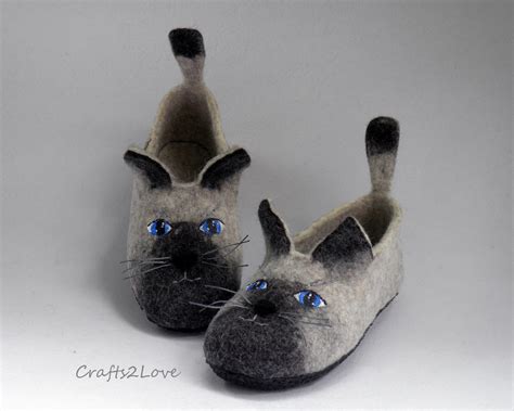 Mens Felted Slippers Wool Slippers With Soles Cat Slippers For Etsy