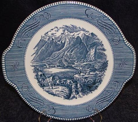 Currier Ives Royal China Blue White Platter Rocky Mountains 11 12