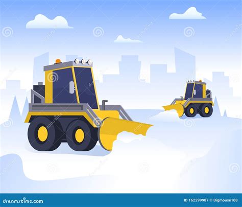 Cartoon Snow Removal From Road Scene Concept Vector Stock Vector