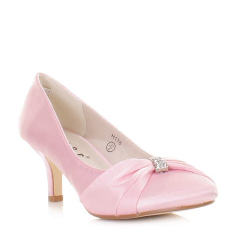 Womens Ladies Girls Baby Pink Kitten Heel Satin Wedding Bridal Shoes