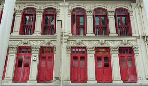 The Facade Of Old Buildings In Singapore Stock Image Image Of Clothes