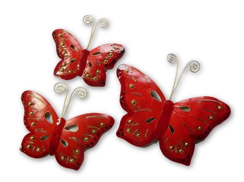 Metal Butterfly Wall Art Red Set Of 3 Uk