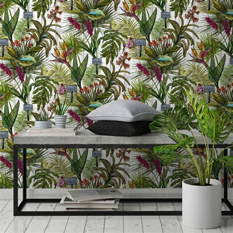 Glasshouse Tropical Botanical Print Wallpaper By Terrarium