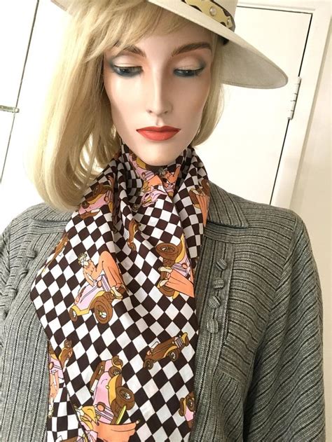 70s Vintage Novelty Print Scarf Checkerboard Fashion Accessory Etsy