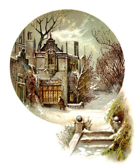 Antique Images House Vintage Winter Printable Scrapbooking Paper Crafting