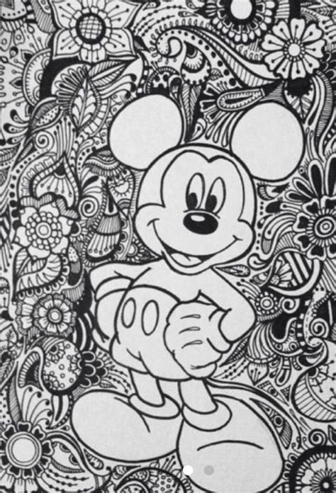 A Black And White Drawing Of Mickey Mouse With Lots Of Doodles On The