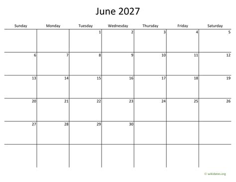 June 2027 Calendar With Bigger Boxes