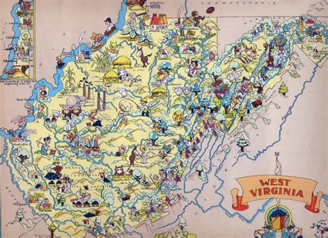 Large Tourist Illustrated Map Of West Virginia West Virginia Large