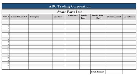 Spare Parts List Template Free Word And Excel Templates