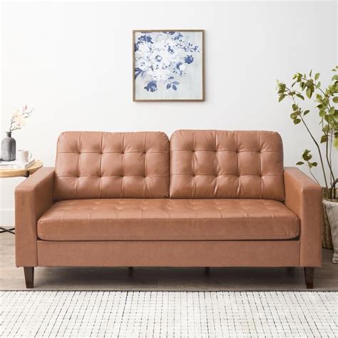 Brookside Brynn 76 In Wide Square Arm Faux Leather Rectangle Sofa In