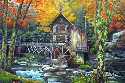 Autumn At The Grist Mill Oil Paintings On Canvas