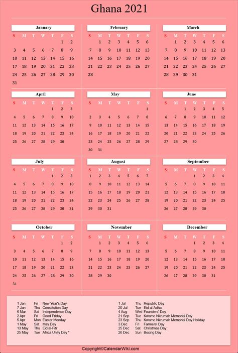 Lunar calendar 2021 with the main yearly moon phases. Printable Ghana Calendar 2021 with Holidays Public Holidays