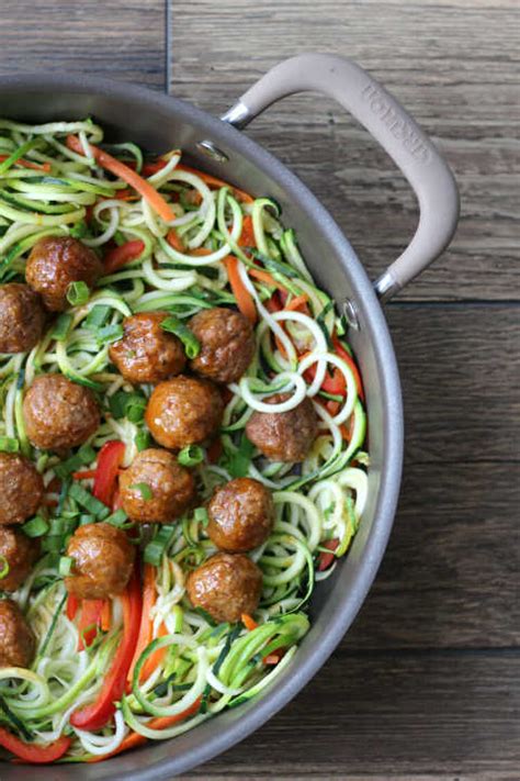 Prepare the noodles according to package instructions, then set aside. Korean BBQ Meatballs with Zoodles - My Mommy Style
