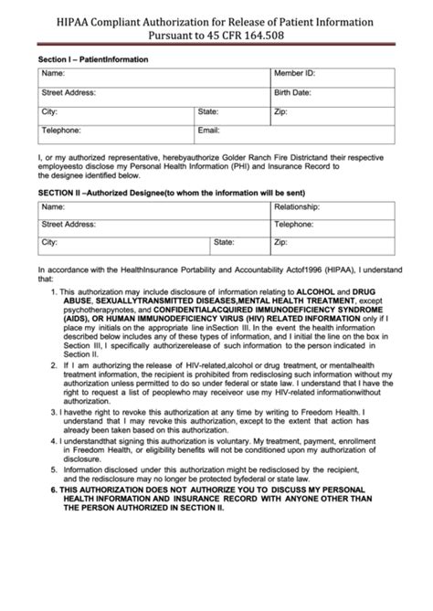 Fillable Hipaa Compliant Authorization For Release Of Patient