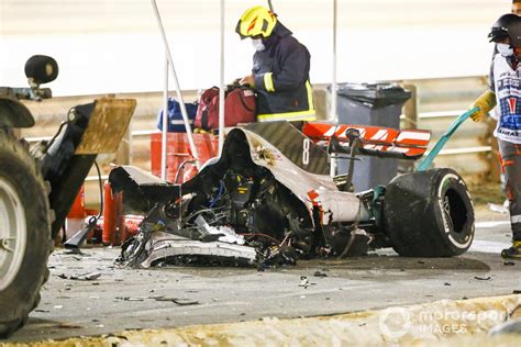 F1 Photos Romain Grosjeans Haas Bahrain Fireball Crash