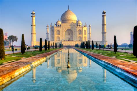 Taj Mahal And Its Reflection In Pool Hdr Stock Photo Download Image
