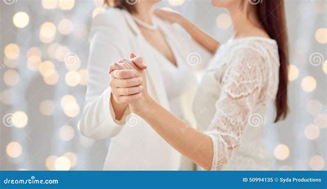Close Up Of Happy Married Lesbian Couple Dancing Stock Image Image Of Homosexual Lesbian