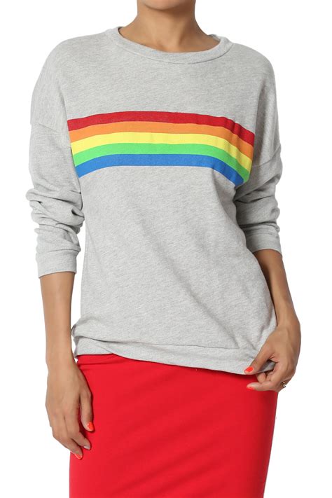 Themogan Themogan Juniors Rainbow Stripe Print Long Sleeve Pullover