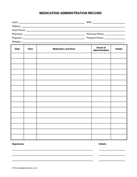 Medication Administration Record Form Organization Medication