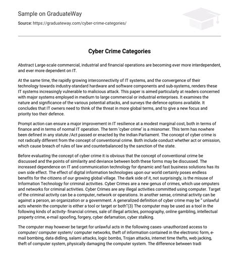 Cyber Crime Categories 4896 Words Free Essay Example On Graduateway