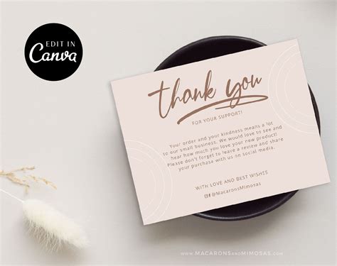 Paper Packaging Insert Printable Small Business Thank You Card Template
