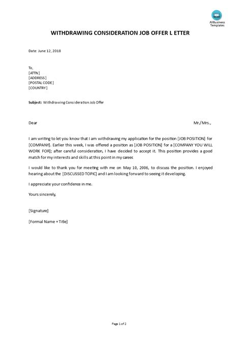 Withdrawing Your Consideration Job Offer Letter How To