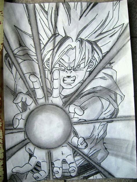 A Pencil Drawing Of Gohan Holding A Ball