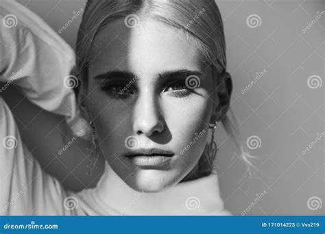 Fashion Beauty Portrait Of Young Beautiful Woman With Shadow On Her