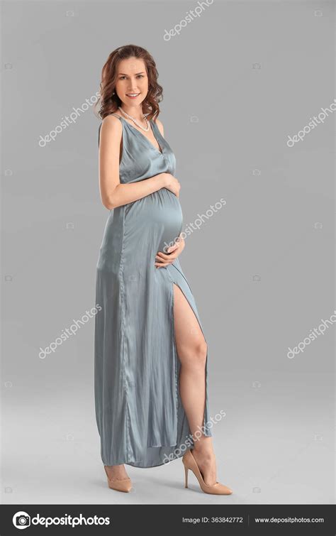 Beautiful Pregnant Woman Grey Background Stock Photo By ©serezniy 363842772