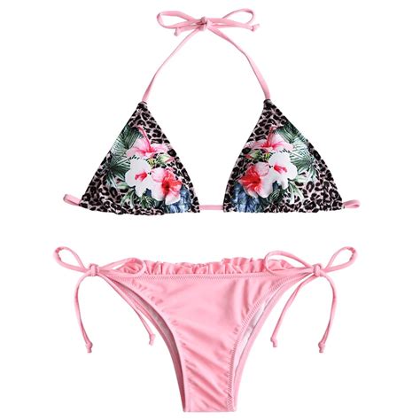 2018 Hot Sale Women Bikini Set Halter Low Waist Print Floral Bikini Swimsuit Biquinis Bathing