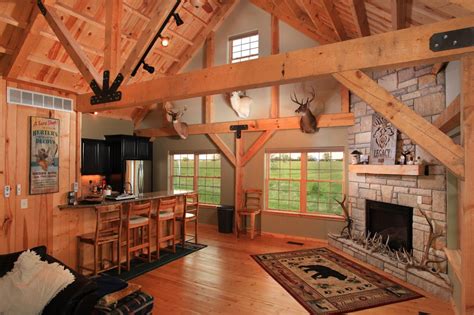 Other design elements to consider that make a smaller home feel not so small are to: Rustic Barn Cabin Open Living Space with a Fireplace ...